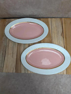 Lot de 2 petits plats ovales terre de fer L’amandinoise modèle Excellence rose et doré