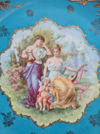 Plat mural ancien porcelaine de Saxe E.s bleu Sèvres décor romantique 29 cm