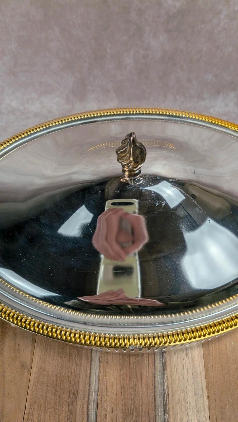 Plat de service vintage inox & verre Pyrex – esprit chauffe-plat / légumier