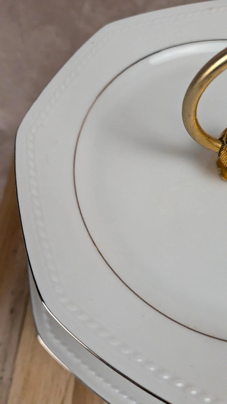 Serviteur 2 étages en porcelaine Schirnding Bavaria doré vintage
