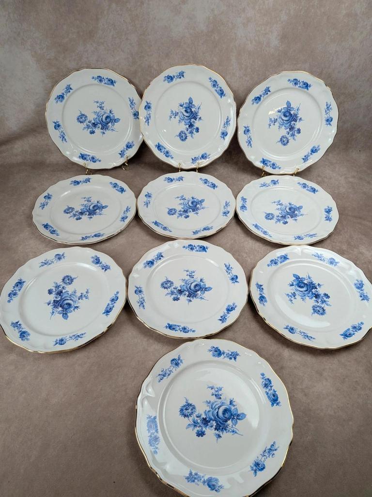 Lot de 10 assiettes plates Moulin des Loups Orchies – modèle Sully – fleurs bleues