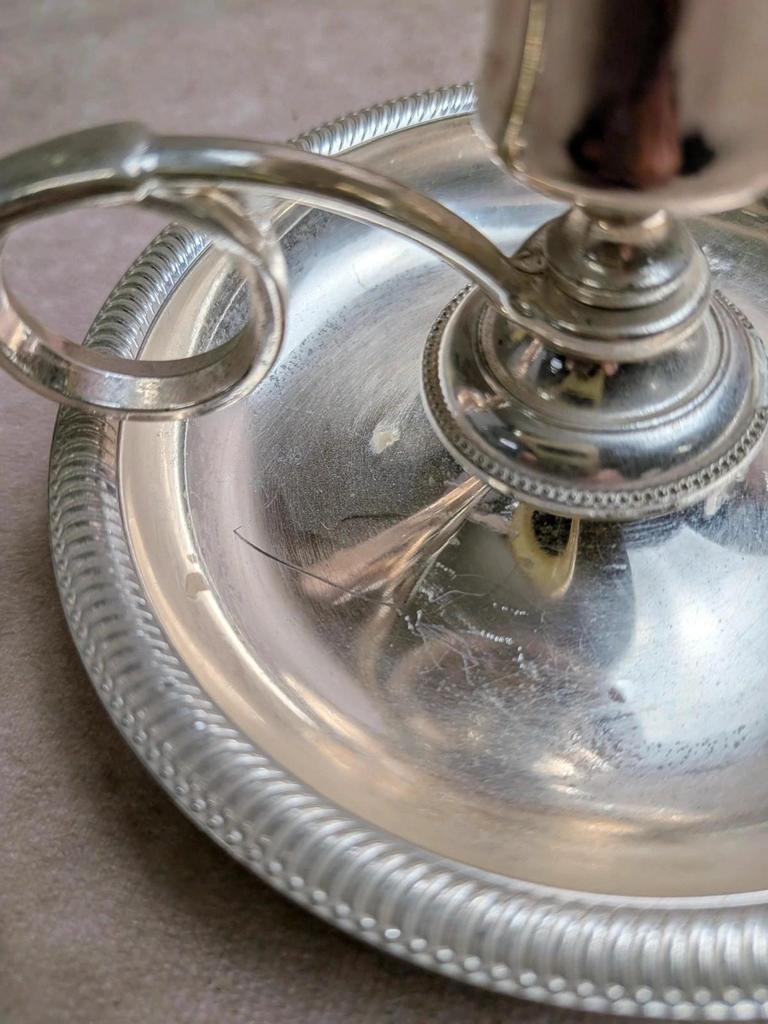Bougeoir à main en métal argenté – Rat de cave – Vintage