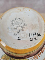 Vase ancien en faïence décorée main – décor floral & oiseau