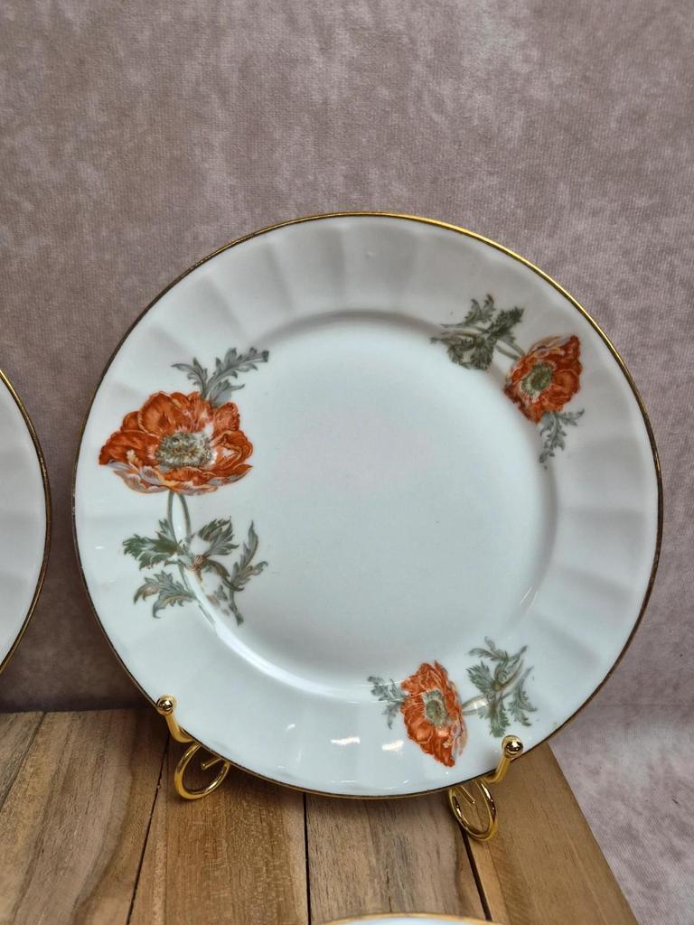 Lot de 5 assiettes à dessert en porcelaine – Décor floral coquelicots