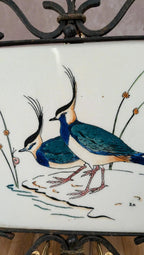 Dessous de plat Gien – modèle oiseaux – carreau signé Bb – fer forgé