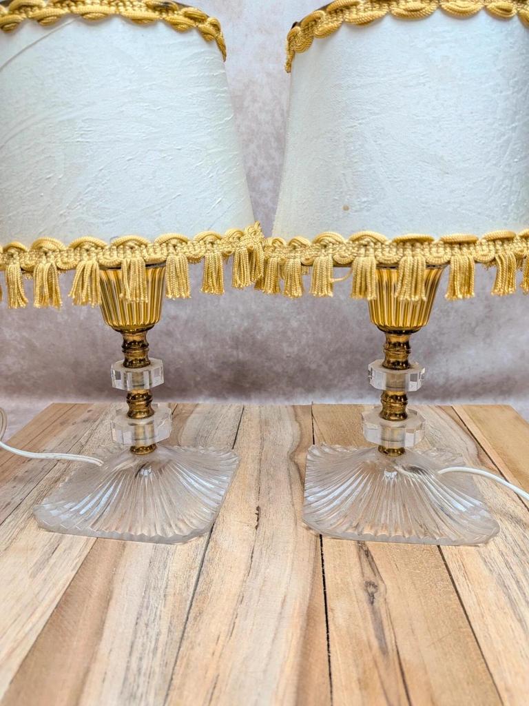 Paire de lampes vintage plexiglas & métal doré