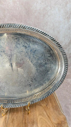 Grand plateau ancien Produx Paris en métal argenté – poinçon tête de sphinx