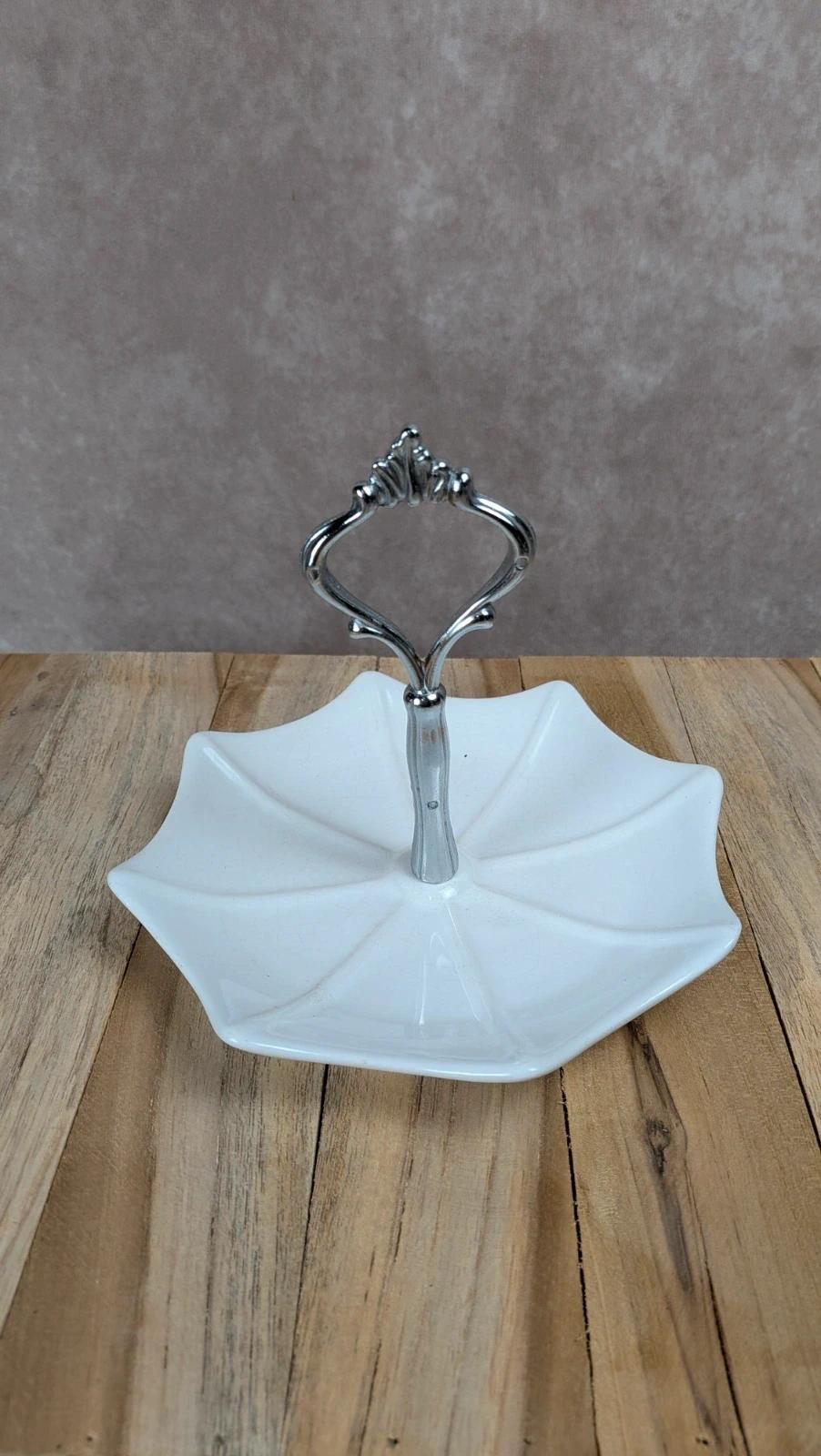 Présentoir vintage Loucarte – Portugal – porcelaine & métal argenté