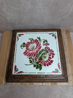 Dessous de plat ancien bois & faïence florale
