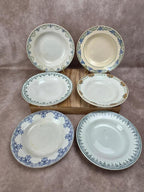 Lot de 6 assiettes creuses dépareillées vintage Terre de Fer & faïence ancienne