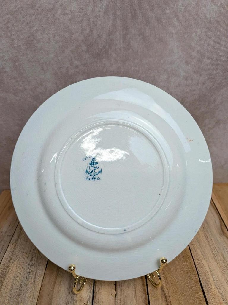 Assiette à dessert terre de fer Clairefontaine Buffon bleu décor paysage ancien