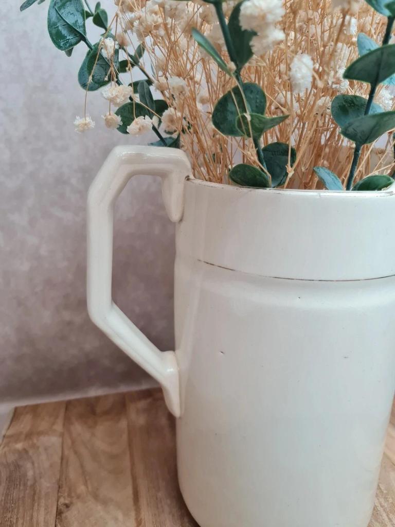 Cruche ancienne Terre de Fer Longchamp Primax – pichet vintage blanc décoratif 🤍