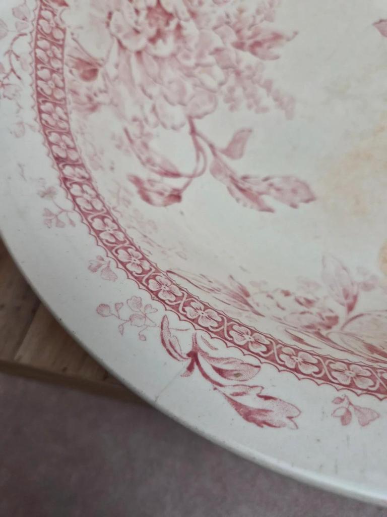 Bassine de toilette ancienne Gien Mireille rose 🌸 Terre de fer porcelaine opaque