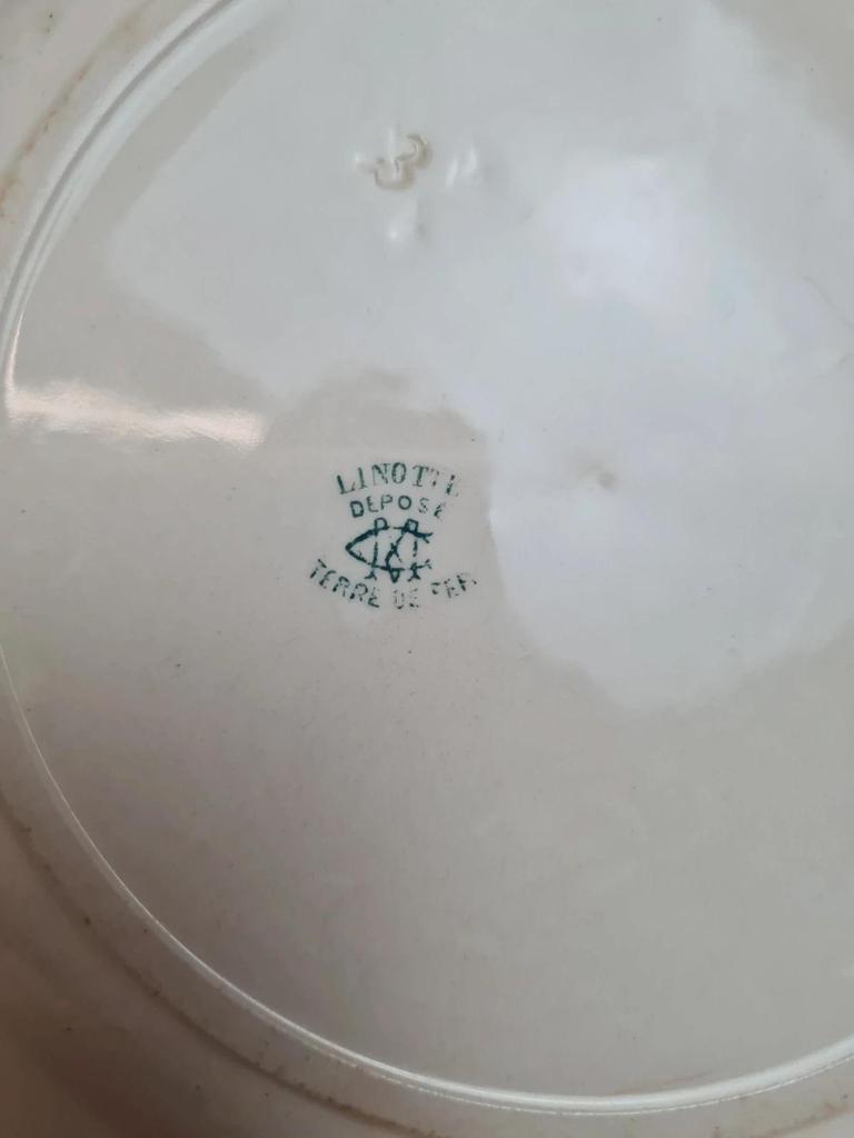 Assiettes Terre de Fer Creil & Montereau Linotte oiseaux vert – lot de 3 anciennes
