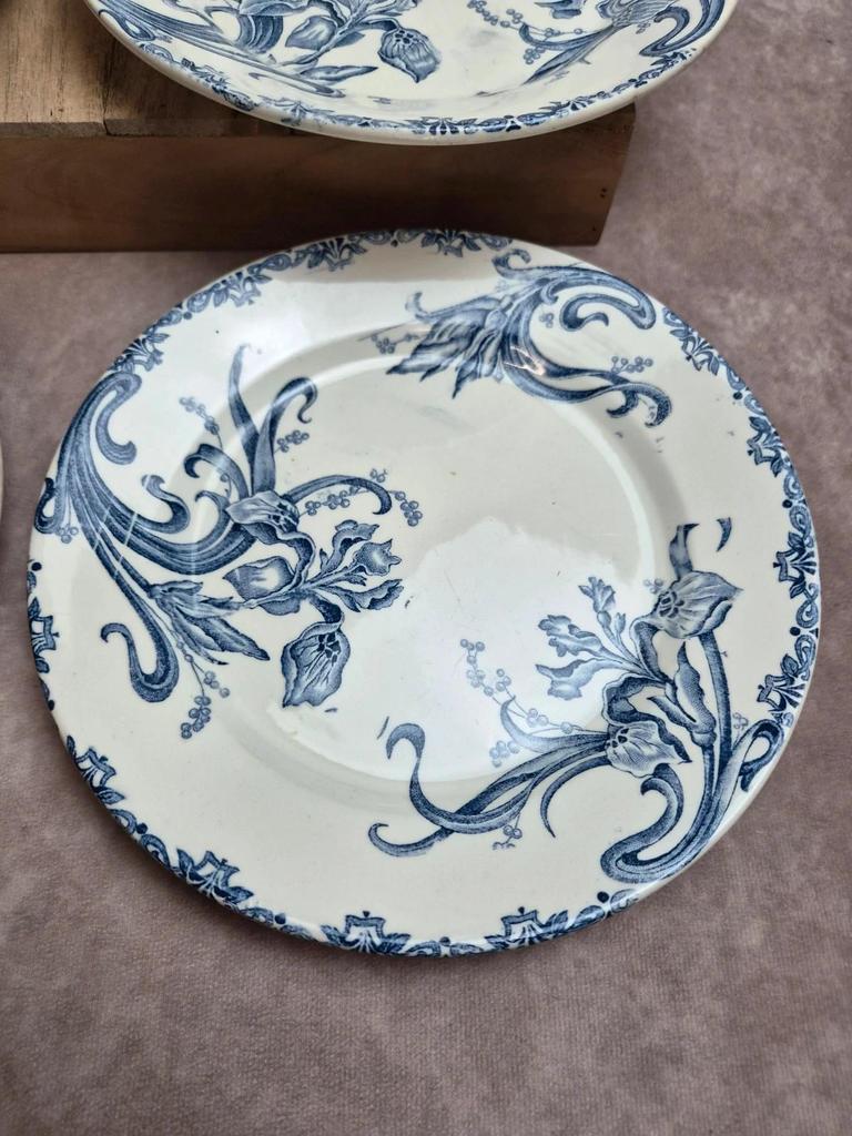 Lot de 6 assiettes terre de fer Clairefontaine – modèle Iris – fin Xixe