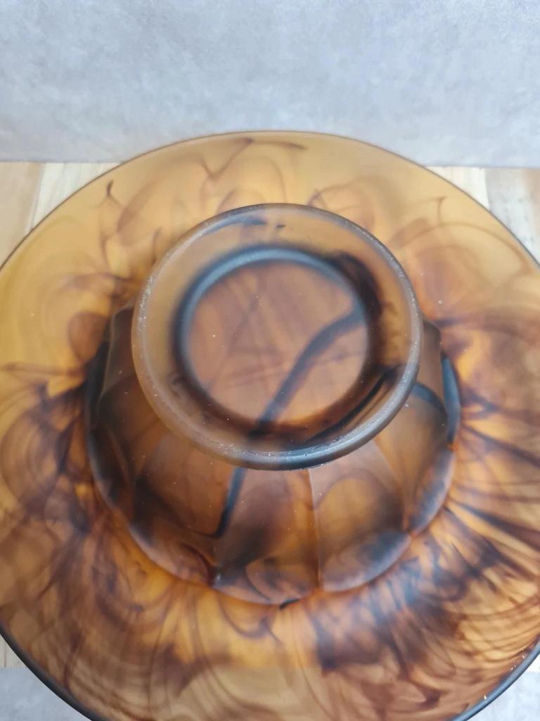 Coupe centre de table Art Déco Davidson “cloud Glass” ambré – pique fleurs vintage anglais