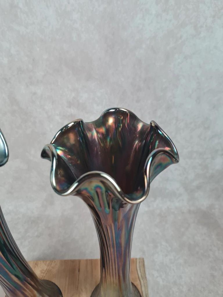 Paire de grands vases irisés vintage Fenton en verre carnival 💙