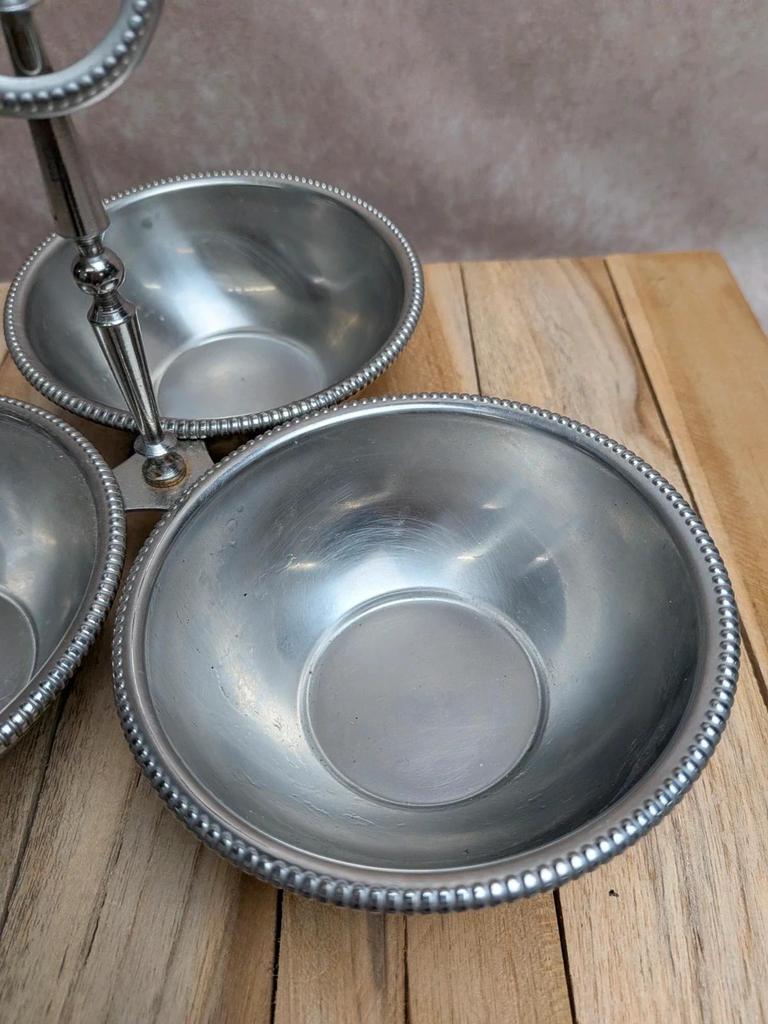 Serviteur ancien 3 coupelles en métal argenté – esprit bistrot chic