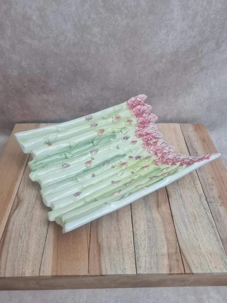 Plat à asperges barbotine ancien décor naturel 🌿🥀
