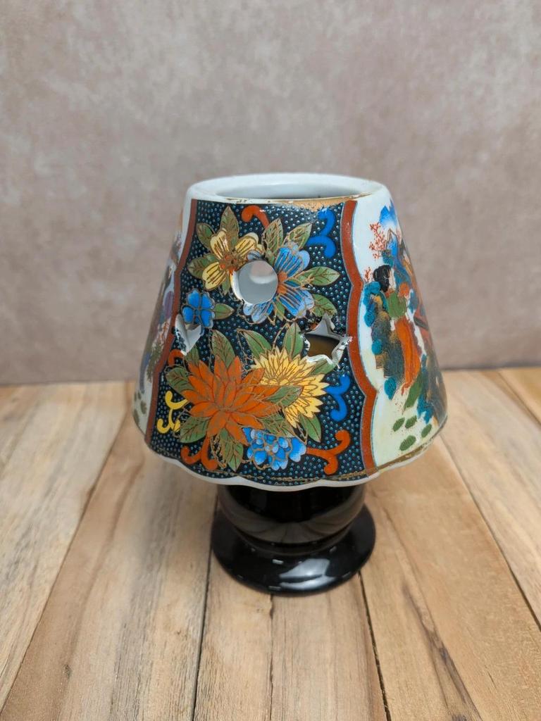 Photophore vintage décor japonais geishas – porcelaine ajourée