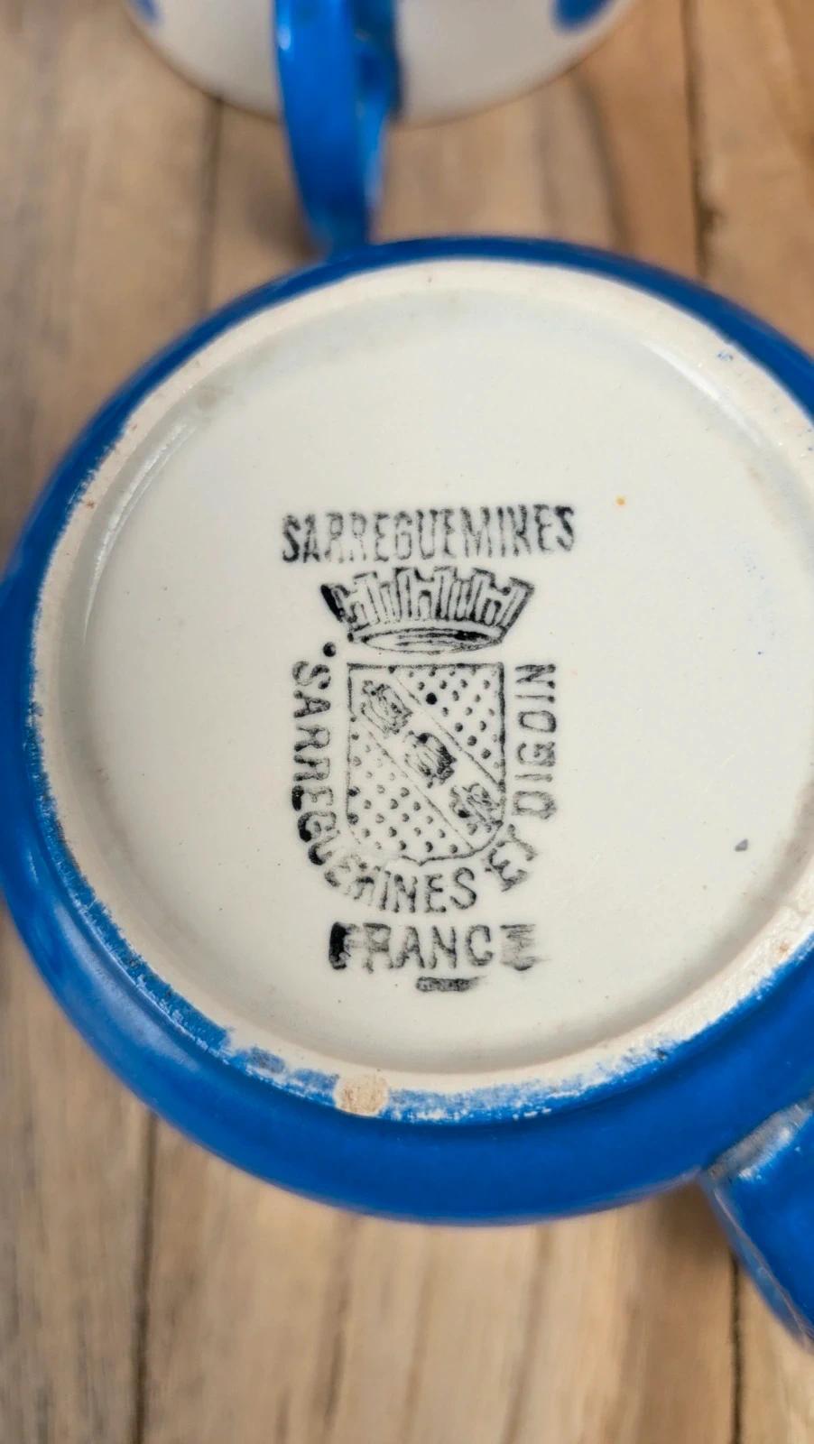 Lot de 6 tasses & soucoupes Sarreguemines – Art déco bleu