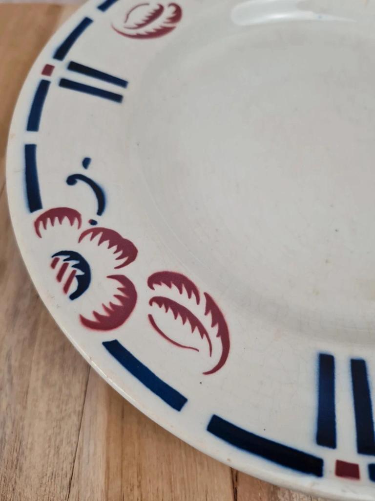 Compotier sur pied ancien Gien – Décor floral bleu & rouge
