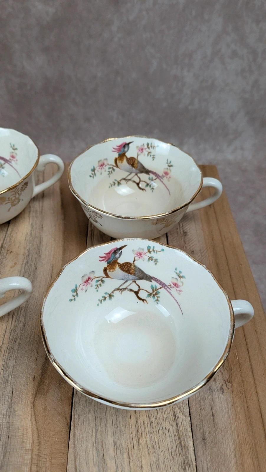 Lot de 6 tasses Gien Yokohama & 6 soucoupes M&s – porcelaine française