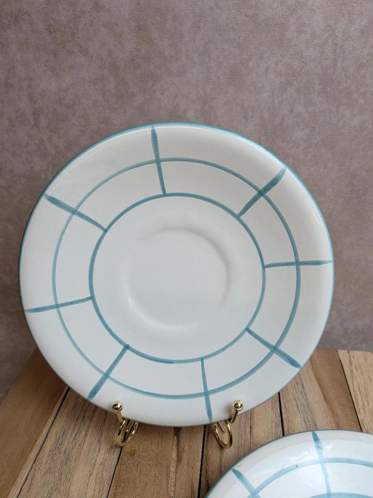 Lot de 2 assiettes à dessert vintage en céramique blanche et bleu céladon