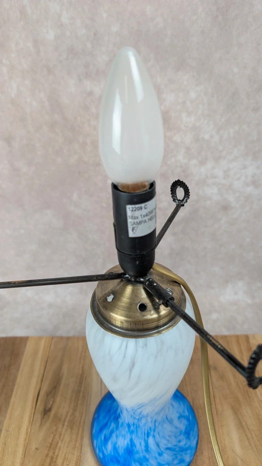 Lampe champignon en pâte de verre bleu