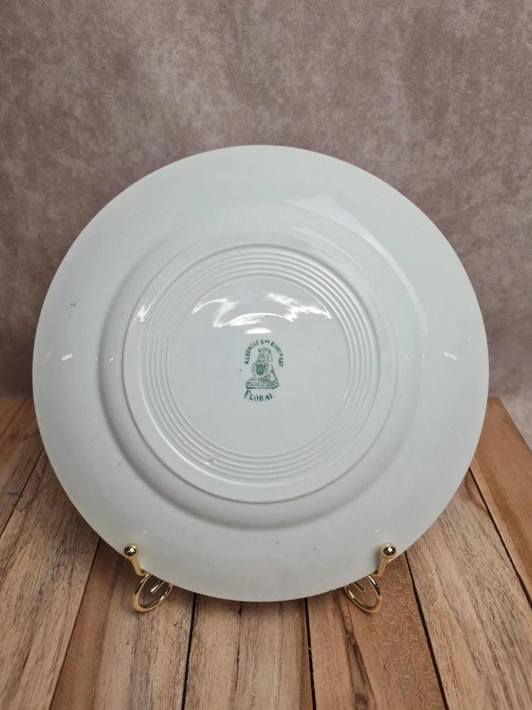 Assiette plate ancienne Terre de fer A. Lebacqz & M. Bouchard – décor Floral vert 💚