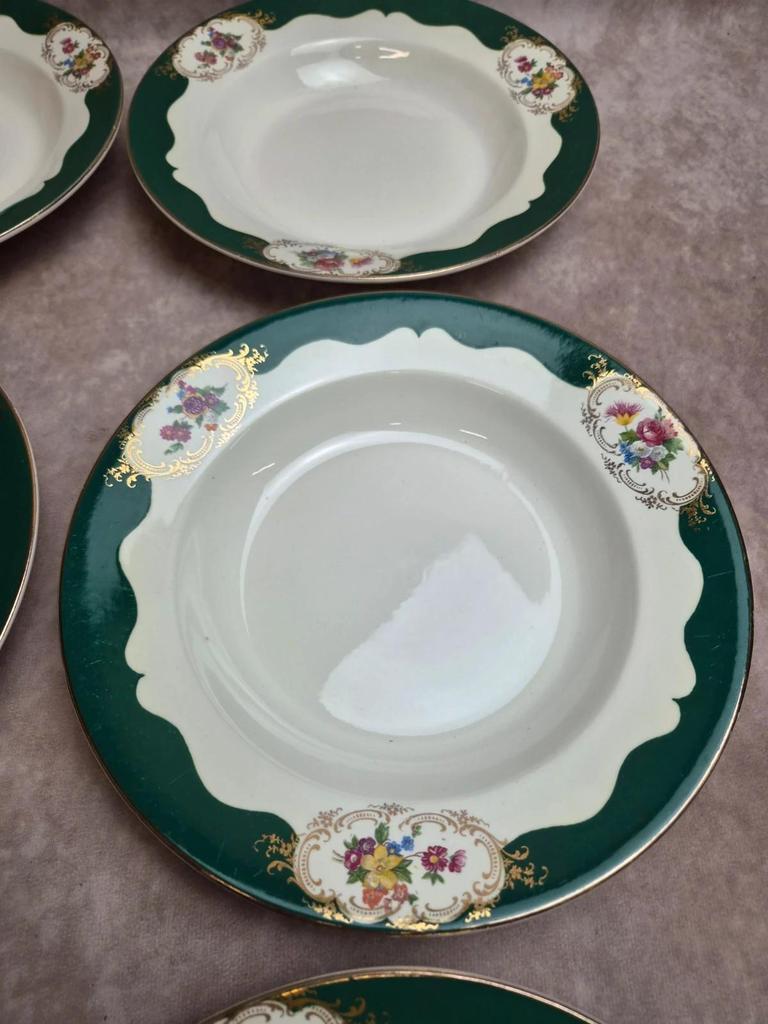 7 assiettes creuses Digoin Sarreguemines Champagne – Porcelaine opaque – Terre de fer vintage