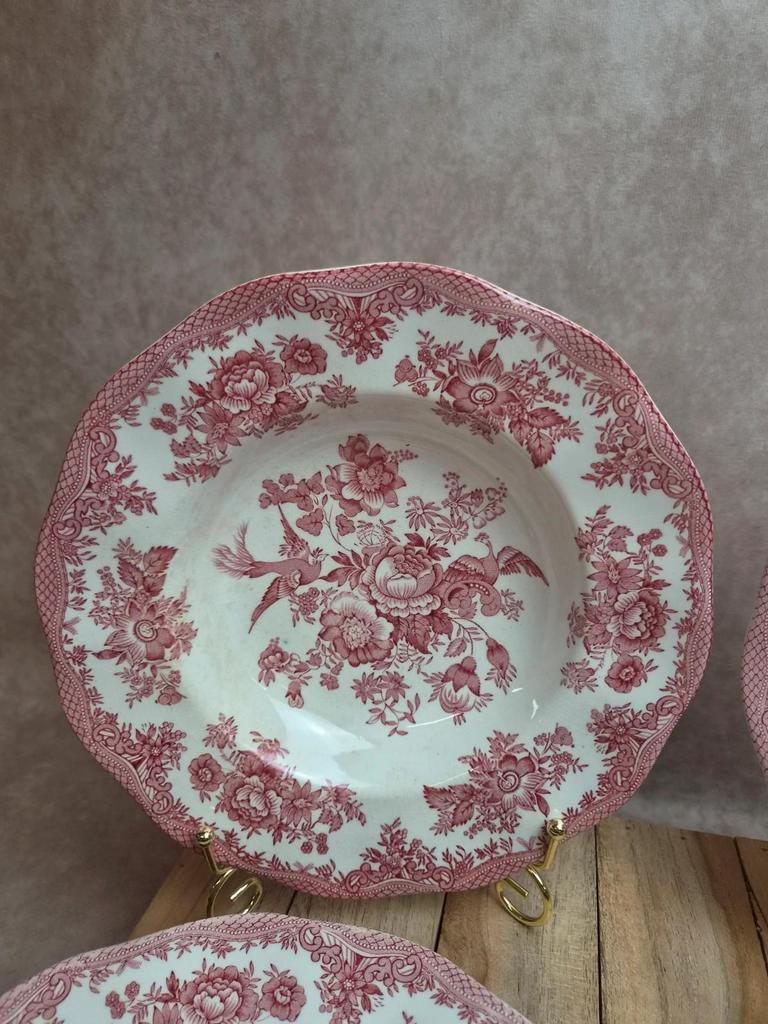 Lot de 4 assiettes creuses Enoch Wedgwood – Asiatic Pheasants – Faïence anglaise vintage