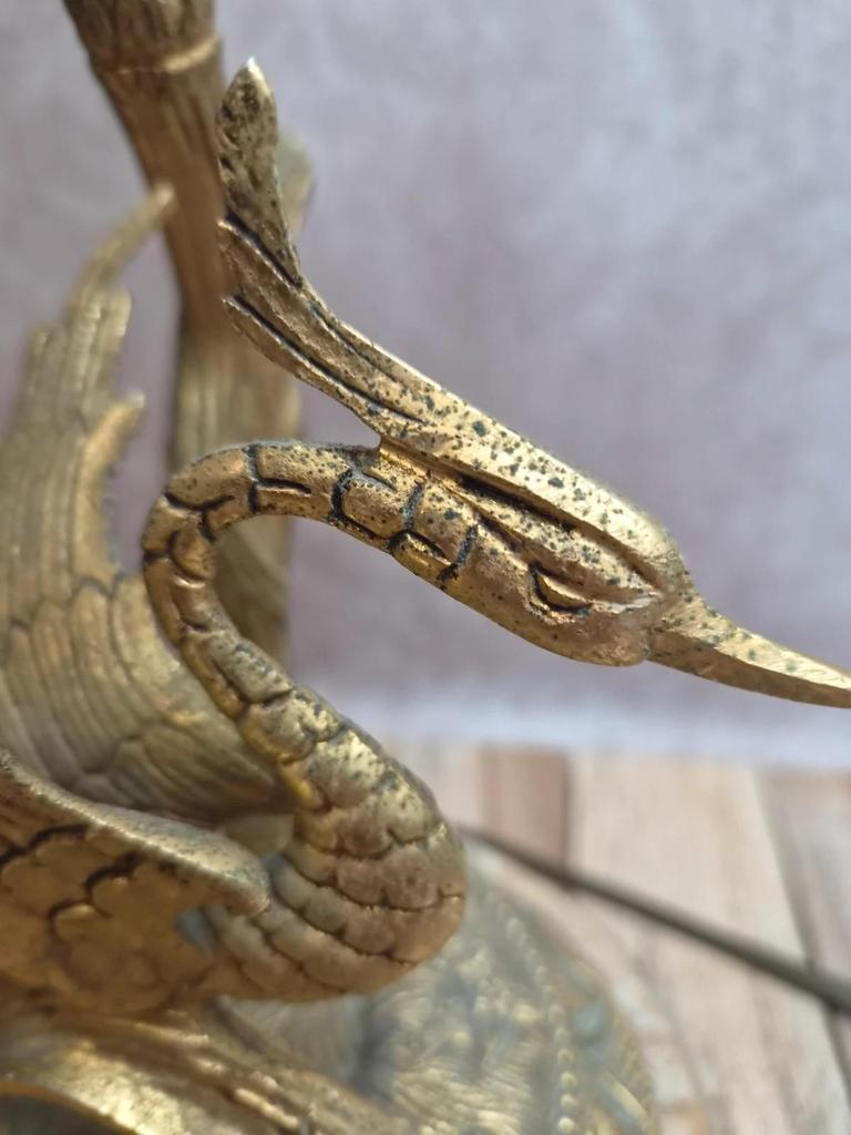 Grande lampe vintage en laiton moulé – Phénix – socle en onyx – années 60/70