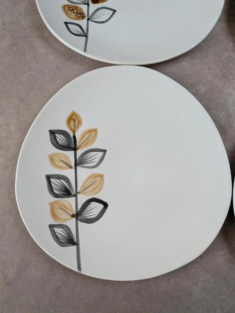 Lot de 6 assiettes plates vintage Niderviller style Capron Vallauris