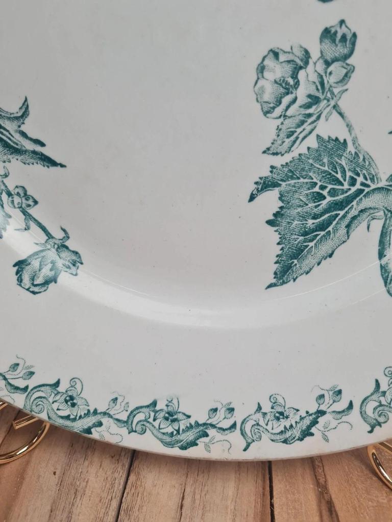 Grand plat rond ancien Saint-amand modèle Richelieu 🌿 Terre de fer verte vintage