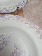 Lot 5 assiettes creuses Terre de Fer Creil & Montereau Service Louis Xv lilas rare