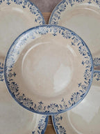 Lot de 7 assiettes plates anciennes Creil et Montereau. Service La Vallières, 23 cm