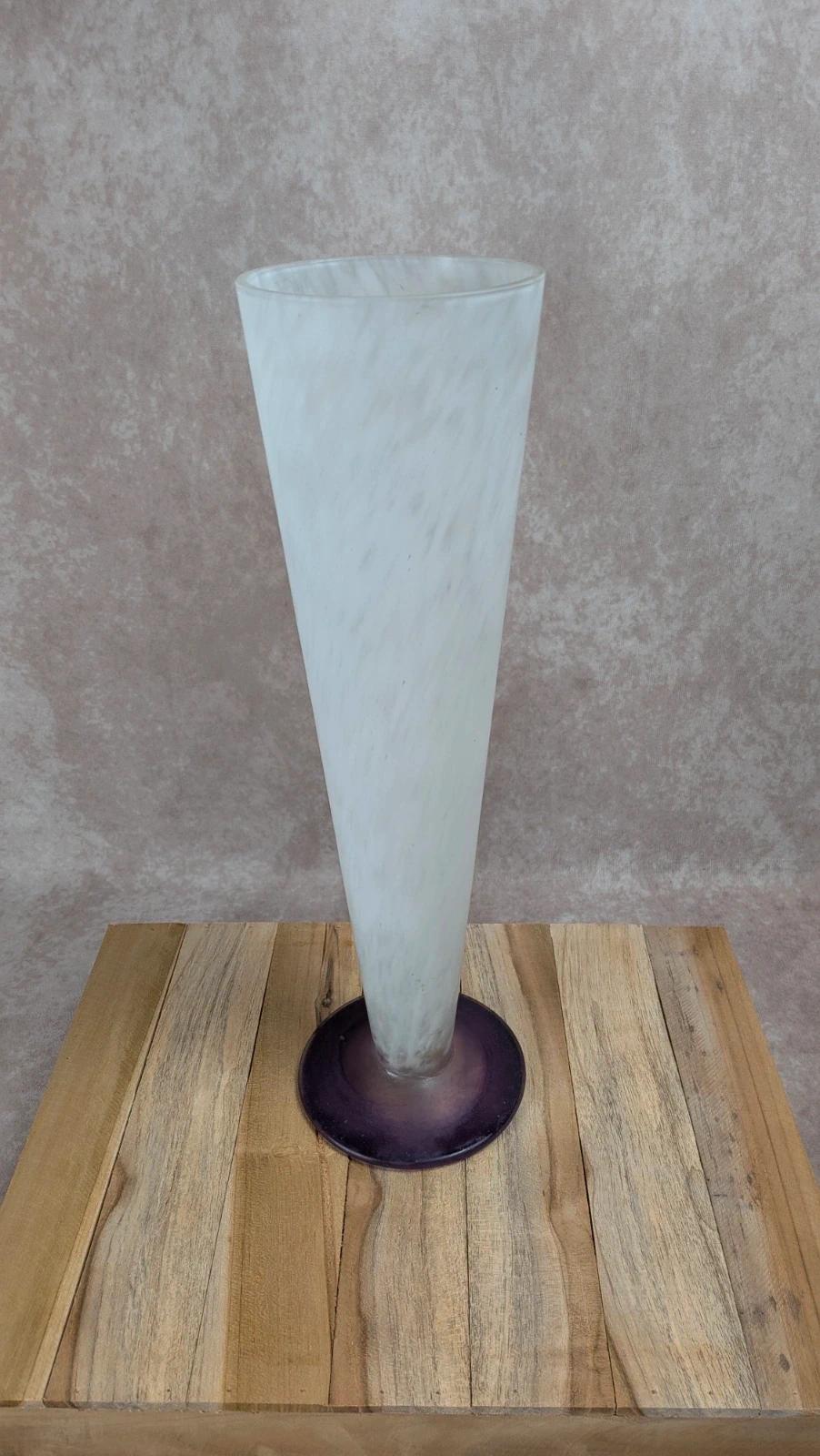 Grand vase en pâte de verre blanc & violet