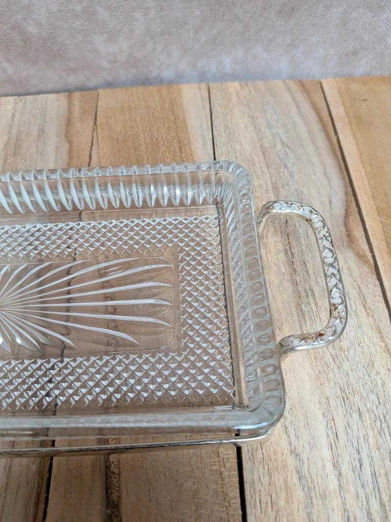 Beurrier vintage verre et métal argenté
