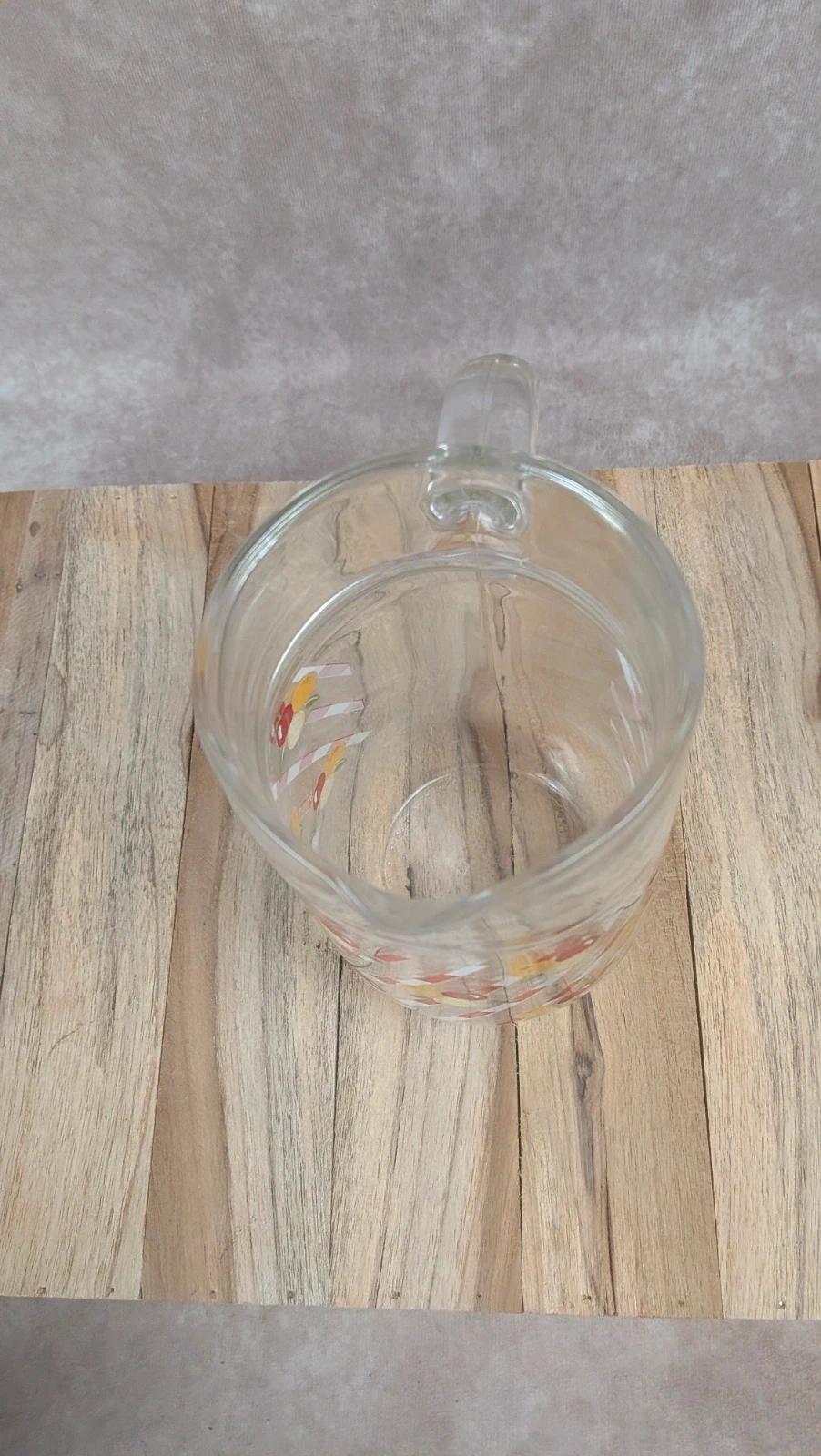 Pichet vintage années 70 + 2 verres assortis décor fruits