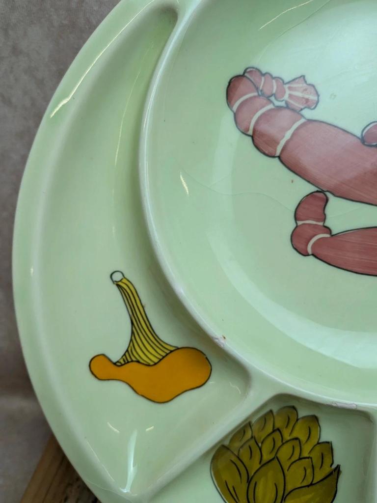 Plat compartiment vintage Déco Gourmet – crevettes & fruits – esprit années 60