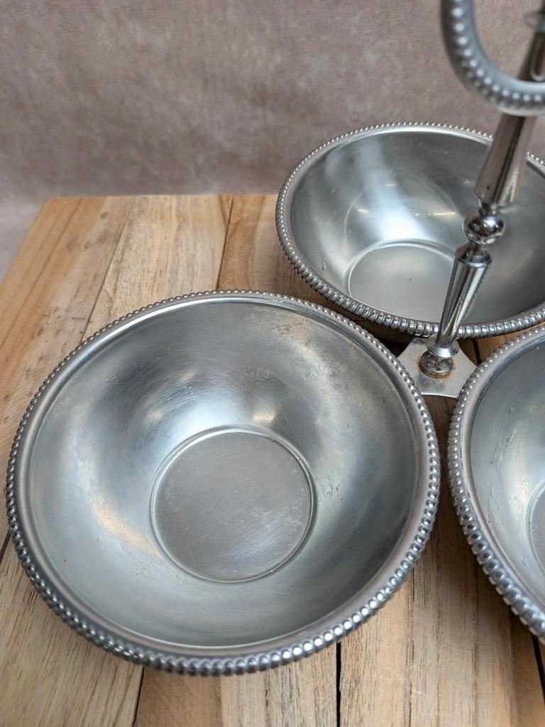 Serviteur ancien 3 coupelles en métal argenté – esprit bistrot chic