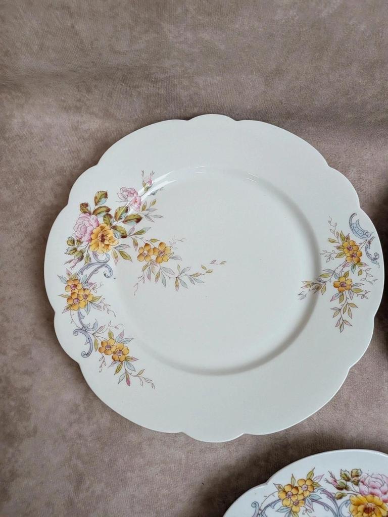 Lot de 7 assiettes plates vintage en porcelaine – Décor floral polychrome