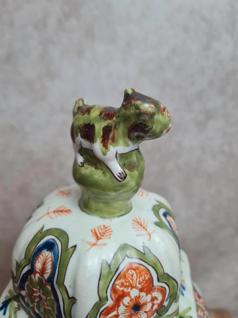 Potiche couverte ancienne faïence Desvres Fourmaintraux Xixe décor chinoiserie chien de Fô