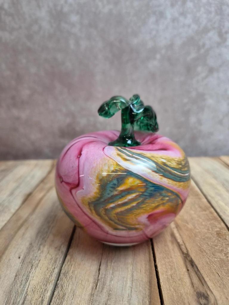 Pomme décorative vintage en verre soufflé coloré – rose et vert