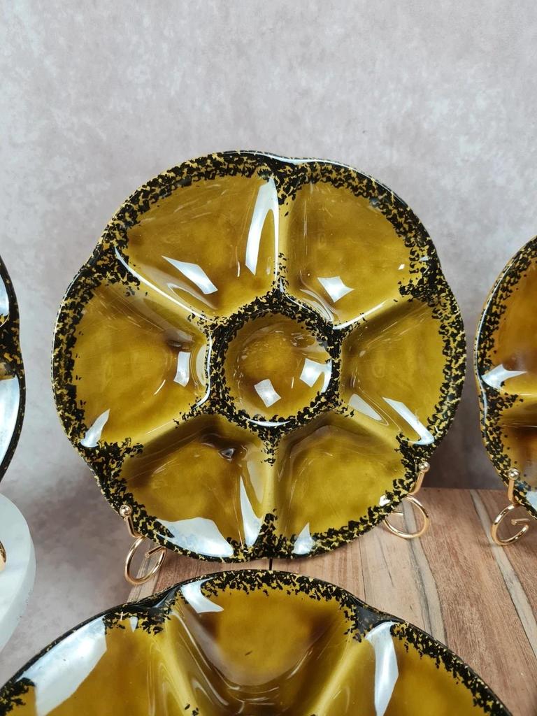 Lot de 8 assiettes à huîtres Gien, magnifique service vintage