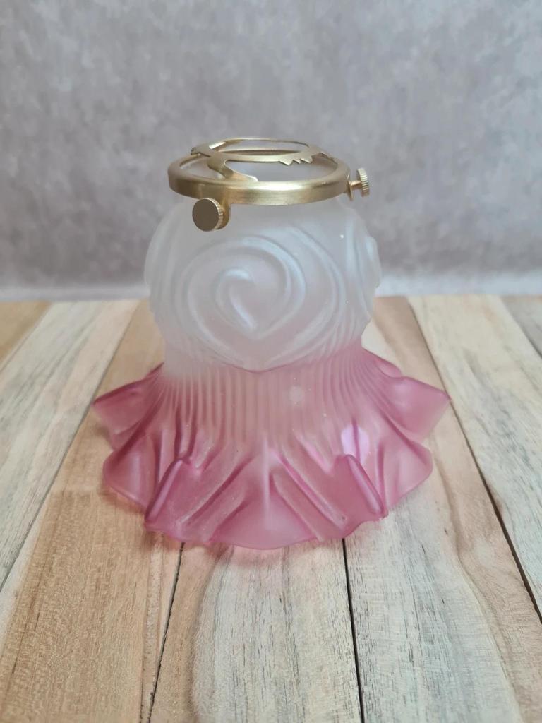 Abat-jour ancien en verre dépoli rose 🌸