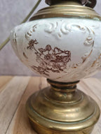 Lampe ancienne détournée – pied en terre de fer & laiton – esprit brocante