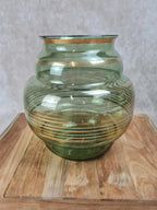 🪞 Grand vase ancien en verre vert doré signé Fains