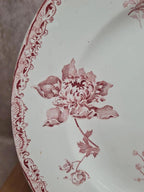 Plat rond vintage Sarreguemines Fontanges rouge – Terre de fer ancienne 🌿